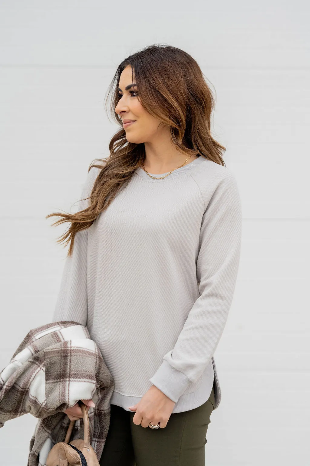 Textured Side Slit Sweatshirt