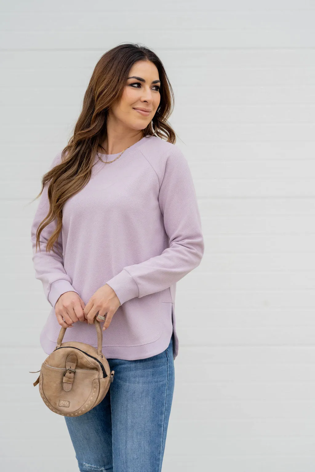 Textured Side Slit Sweatshirt