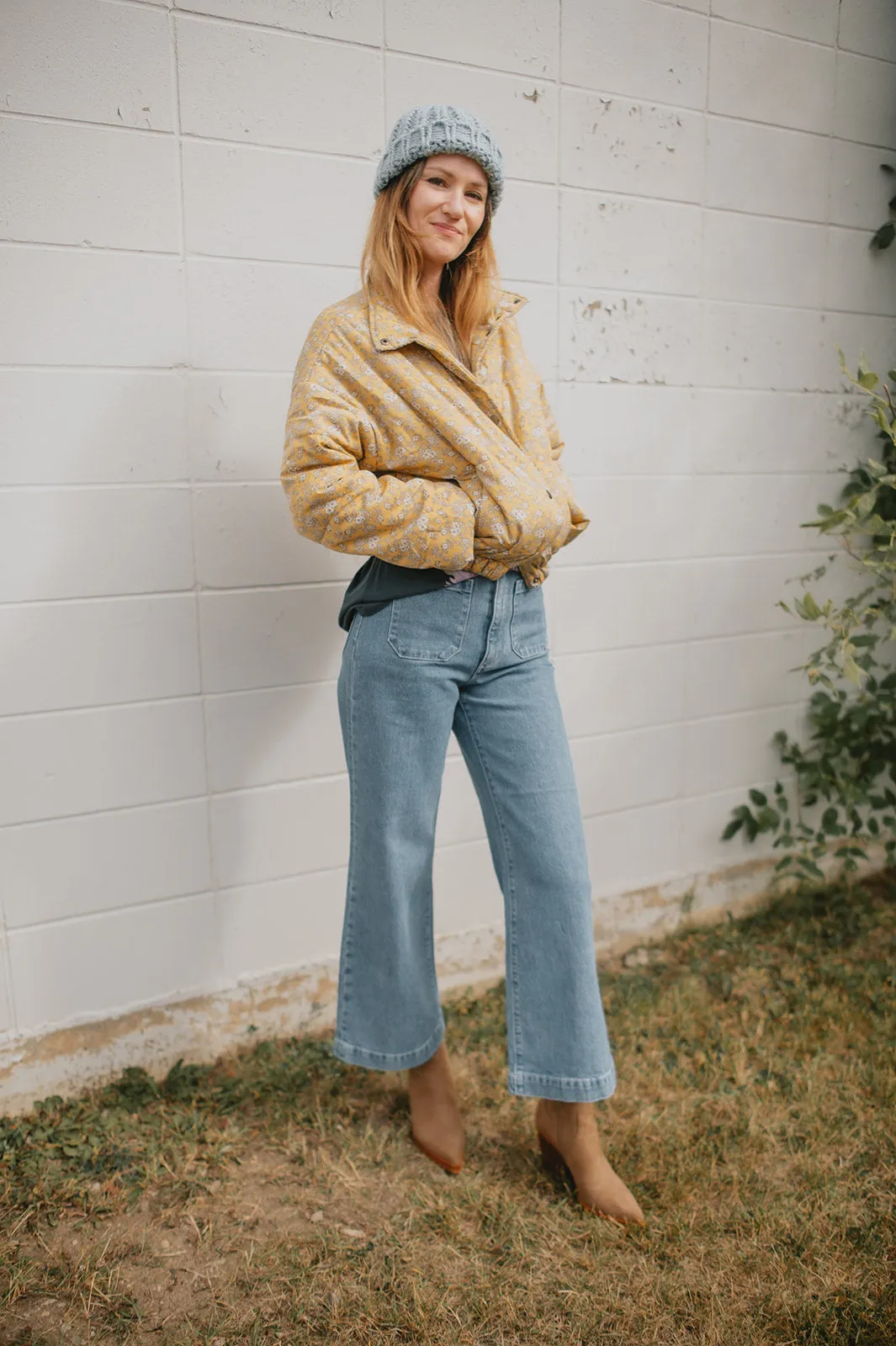 The Ditsy Puffy Jacket - Mustard Floral - PLUS