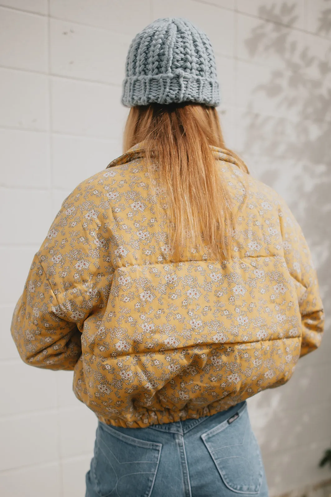 The Ditsy Puffy Jacket - Mustard Floral - PLUS