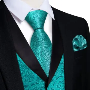 Ties2you Dress Vest Deep Cyan Floral Shawl Collar Silk Mens Waistcoat Tie Set