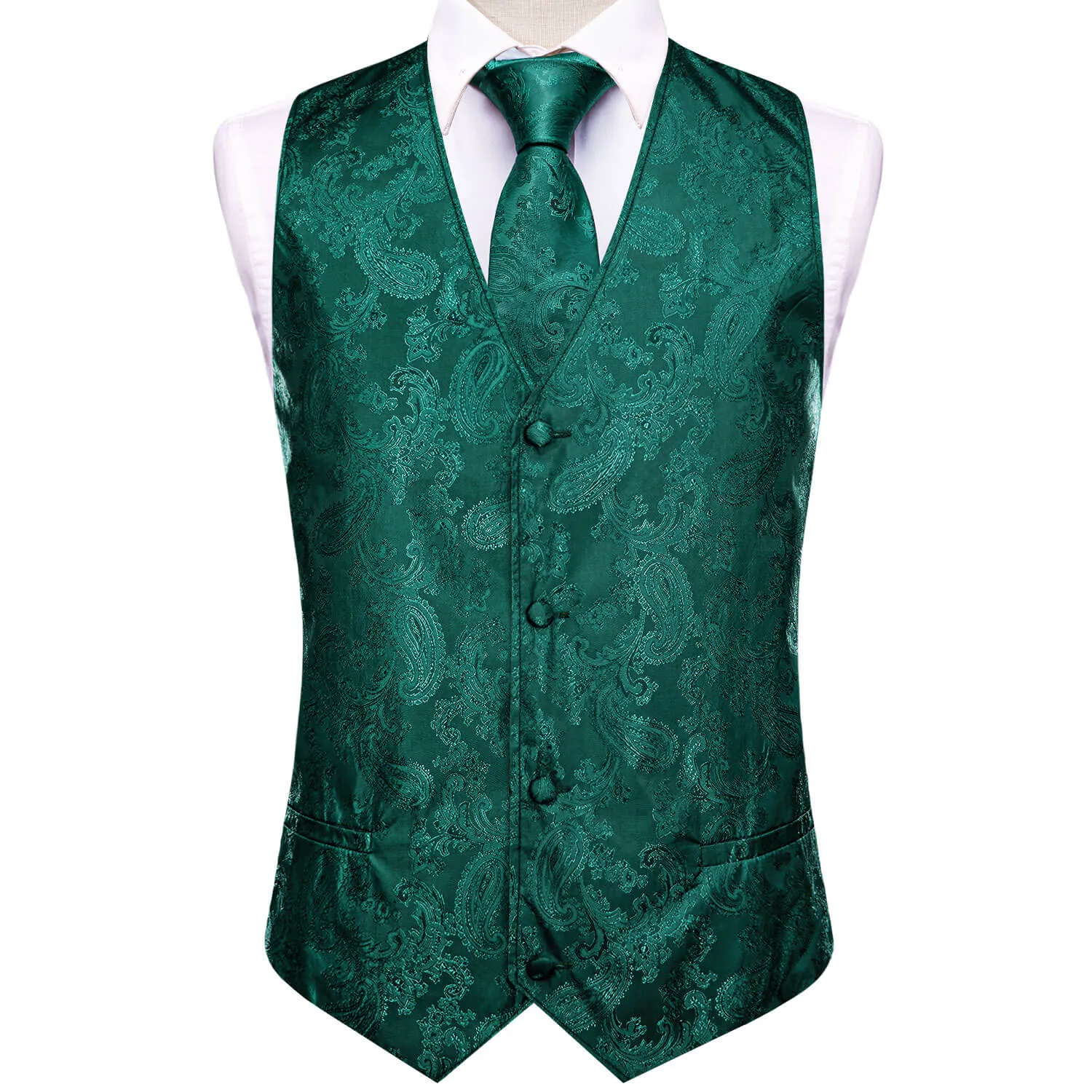 Ties2you Men's Vest Dark Cyan Jacquard Paisley Silk Vest Tie Set