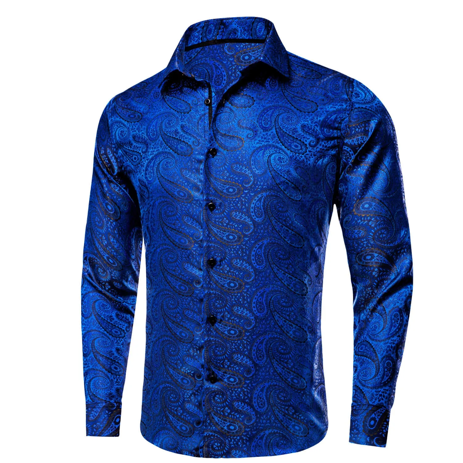 Ties2you Shirt for Men Cobalt Blue Jacquard Woven Paisley Silk Shirt