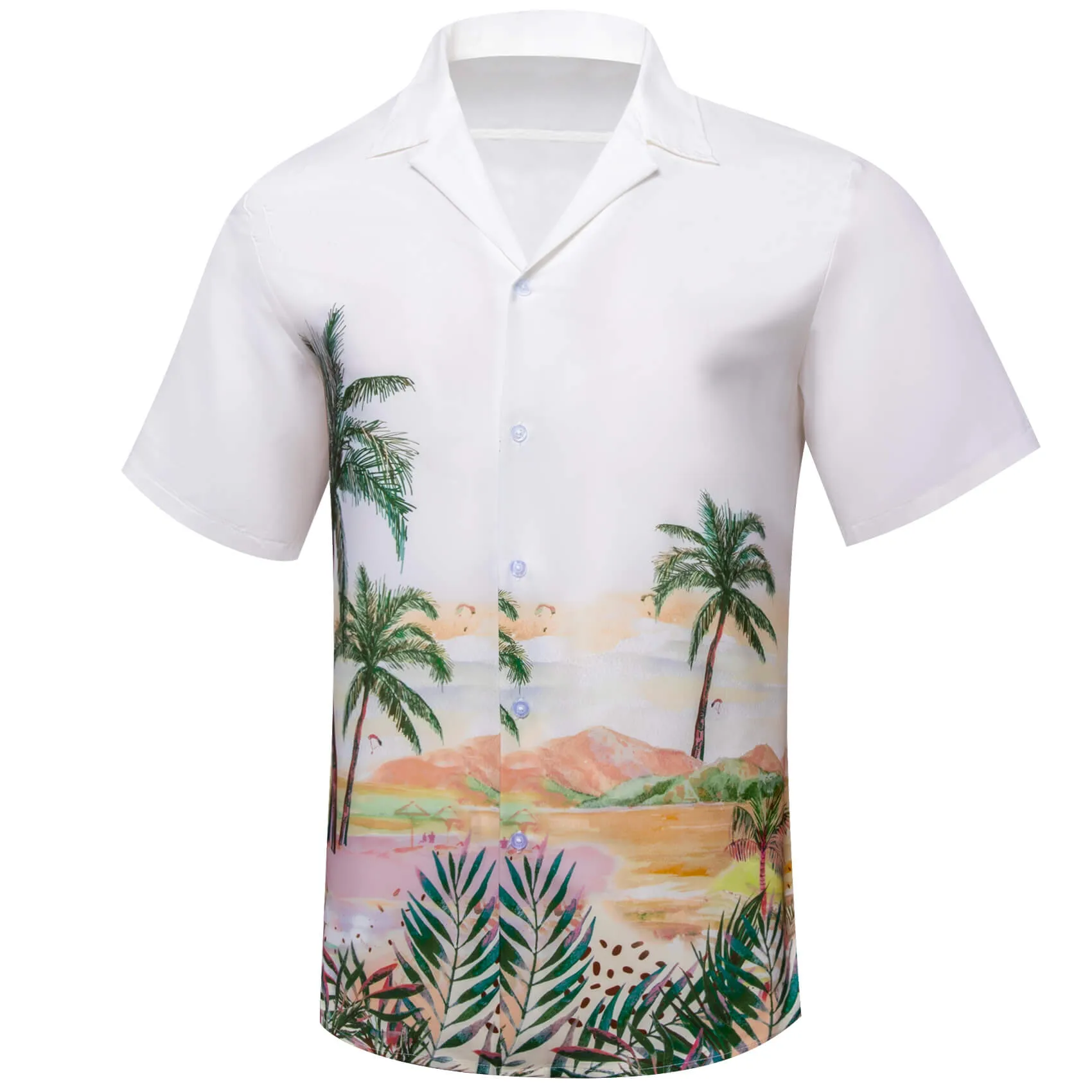 Ties2you Short Sleeves Shirt White Deep Green Men's Summer Beach Leisure Shirt