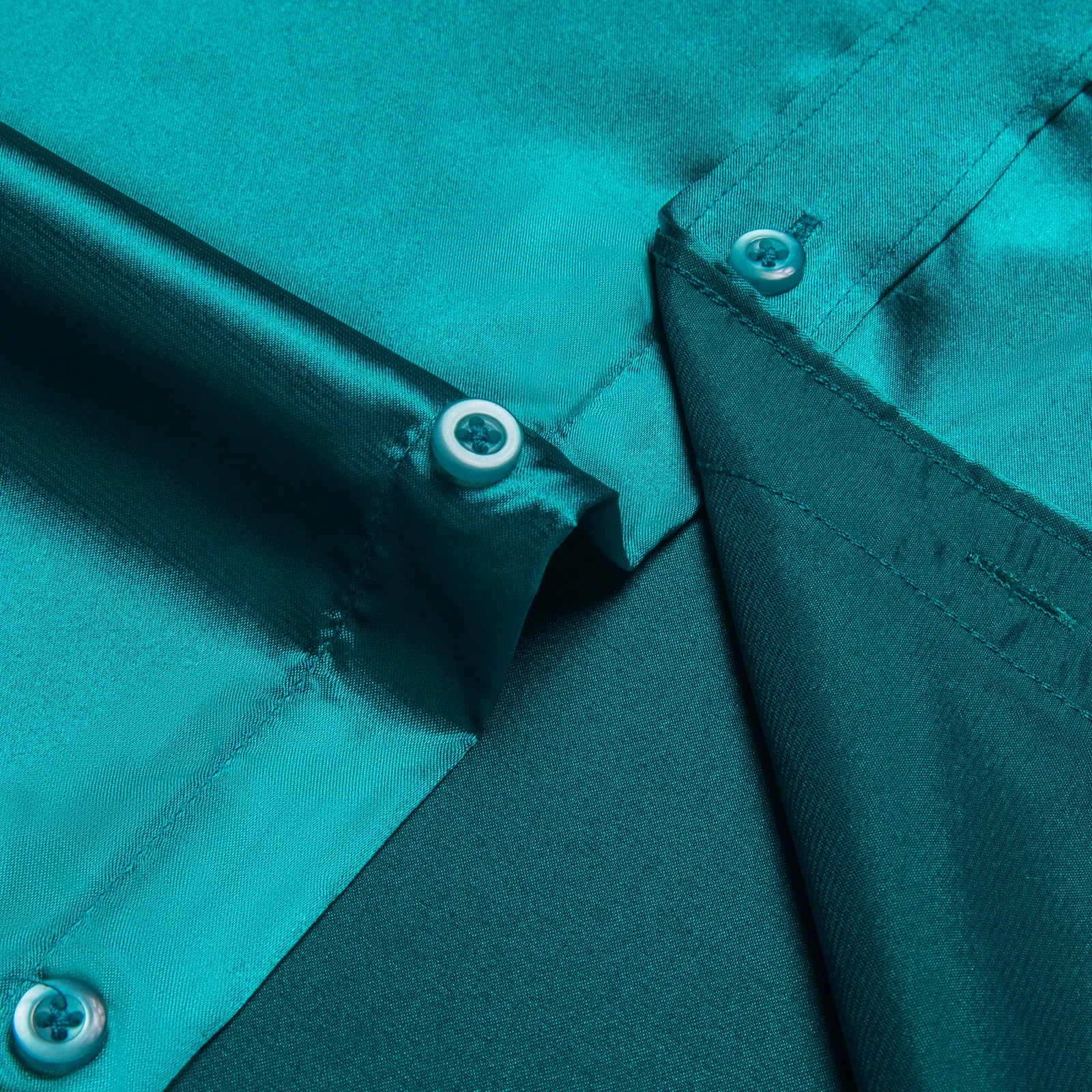 Ties2you Suit Shirt Dark Cyan Solid Satin Mens Silk Button Down Shirt