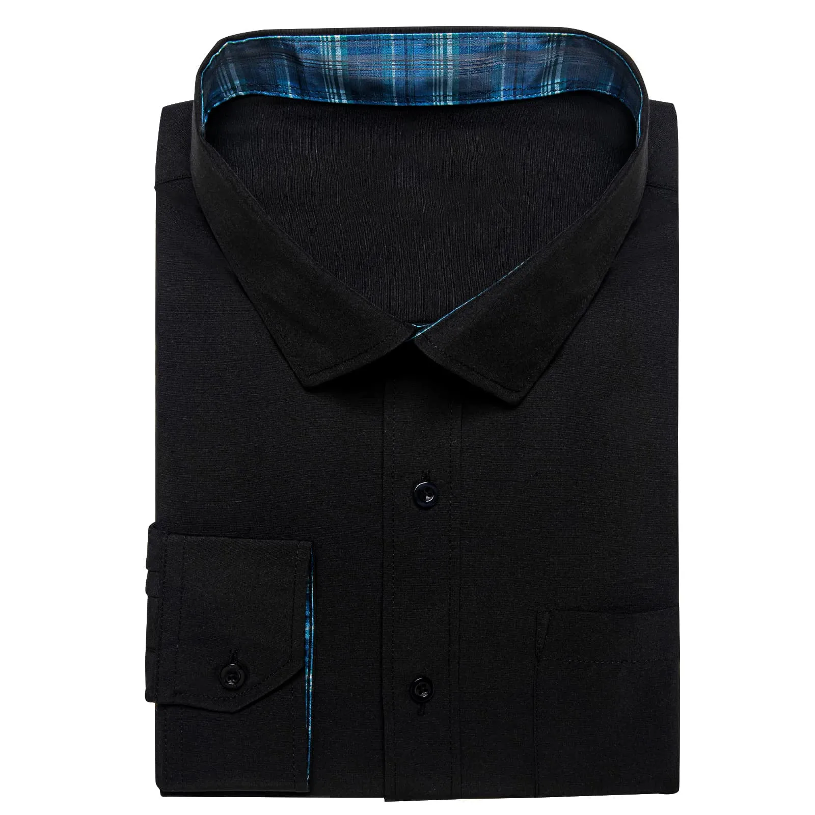 Ties2you Tuxedo Shirt Black Solid Splicing Cyan Plaid Silk Mens Dress Shirt