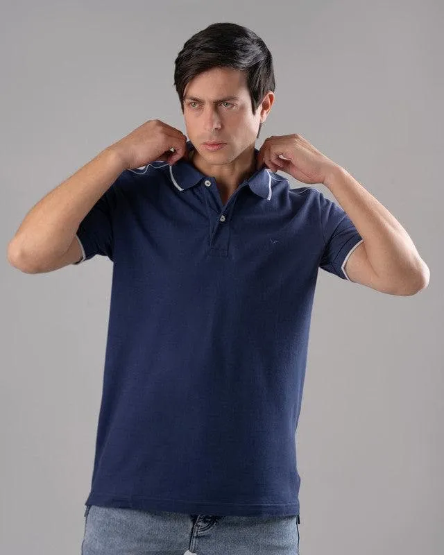 Tipped Collar Polo Shirt - NAVY