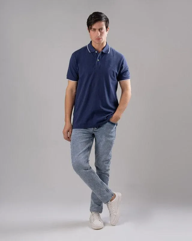 Tipped Collar Polo Shirt - NAVY