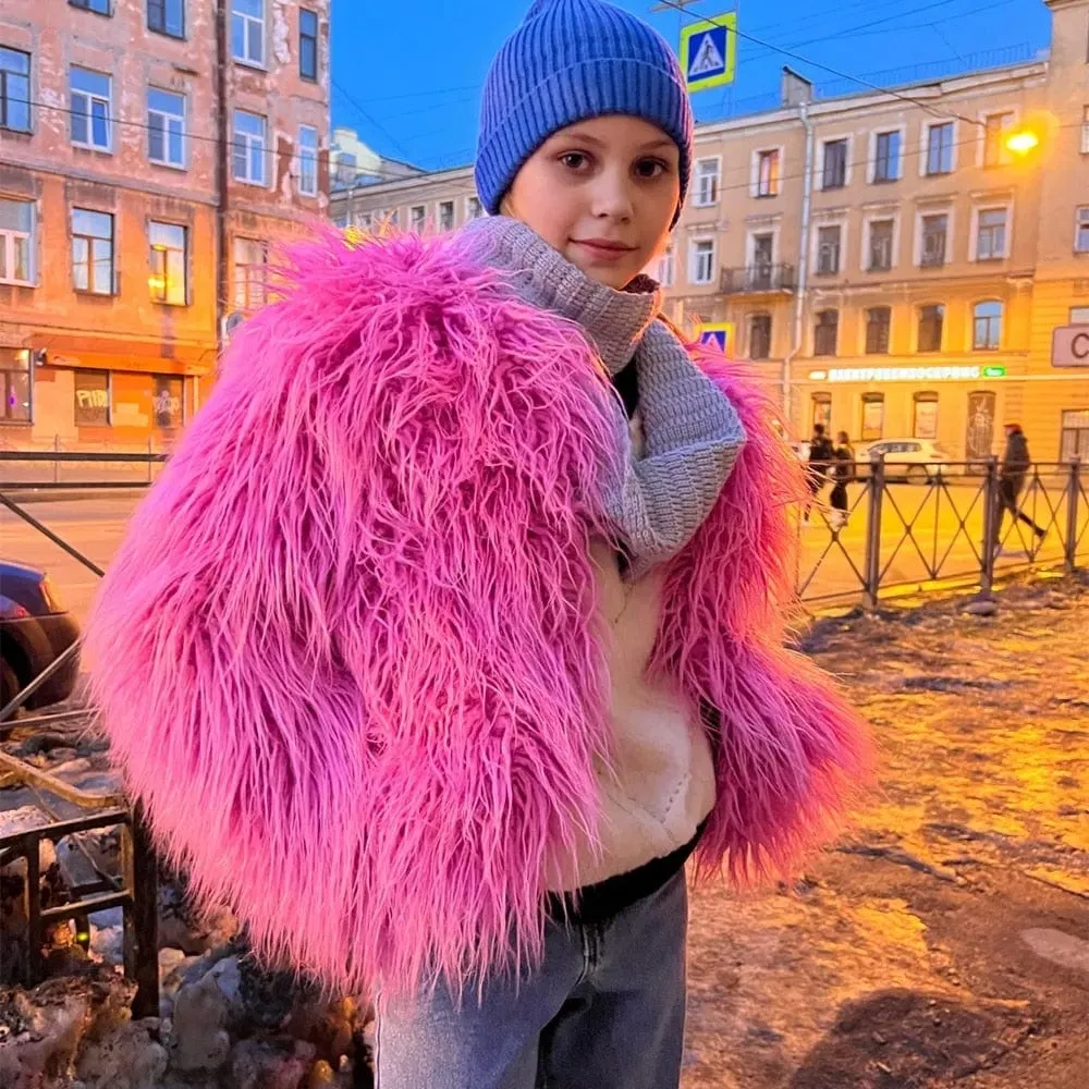 Top Fashion Pink Faux Fur Jacket