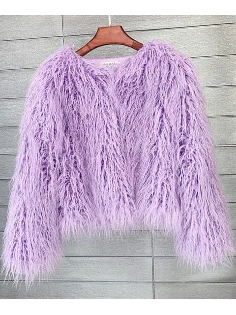 Top Fashion Pink Faux Fur Jacket