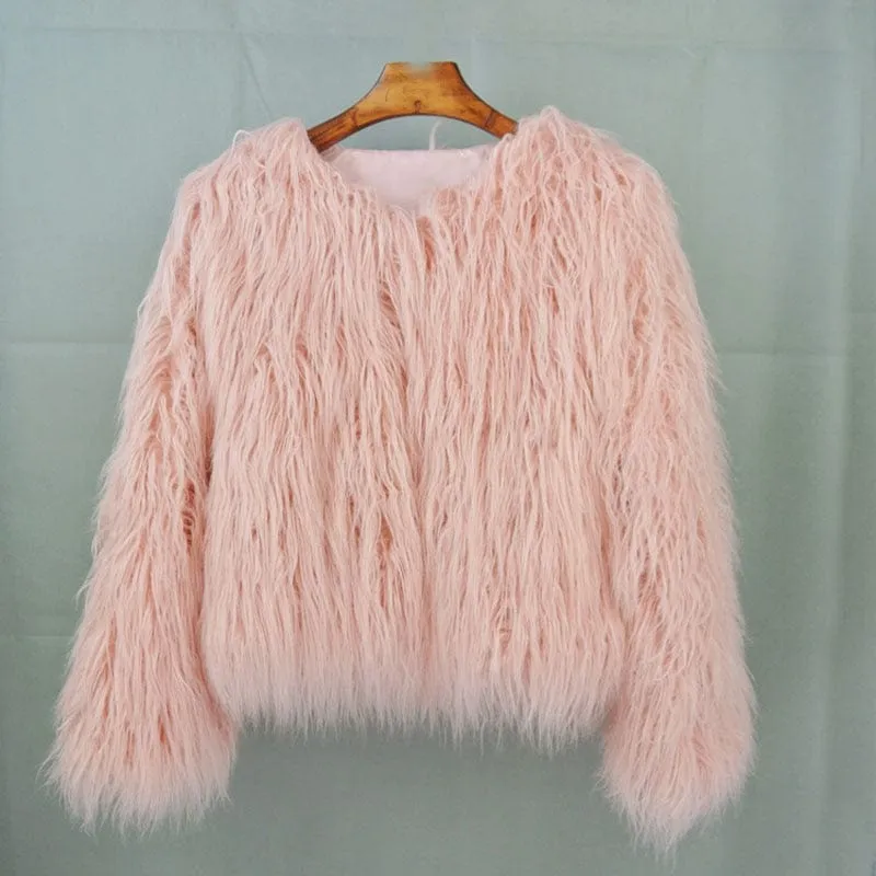 Top Fashion Pink Faux Fur Jacket