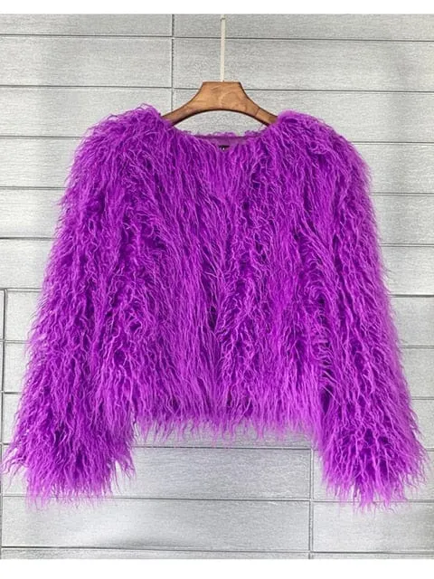 Top Fashion Pink Faux Fur Jacket