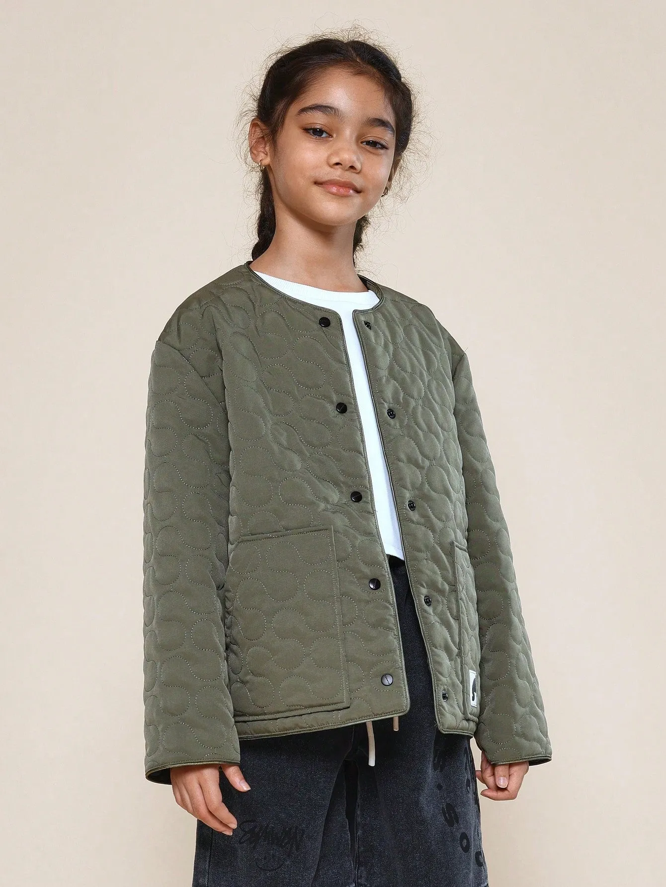 Tween Girls Regular Fit Quilted Jacket With Contrast Stitch