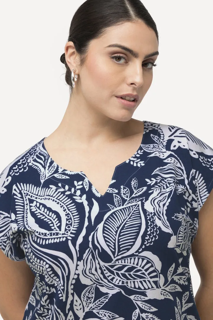 Ulla Popken Leaf Top in Navy