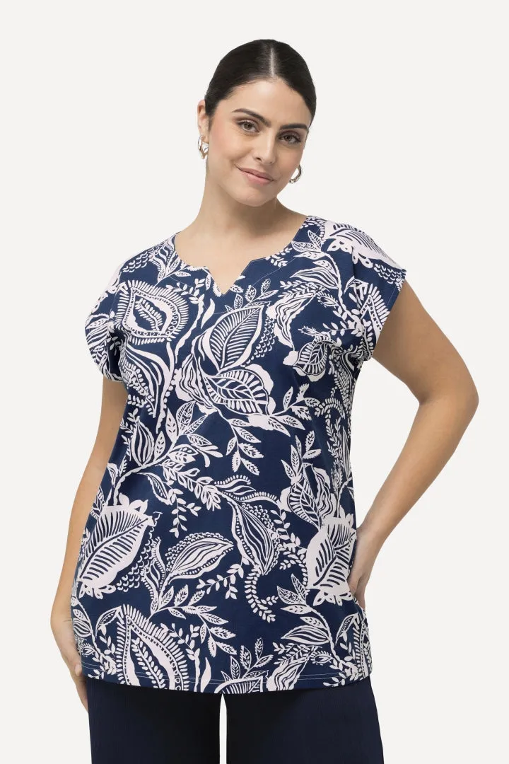 Ulla Popken Leaf Top in Navy