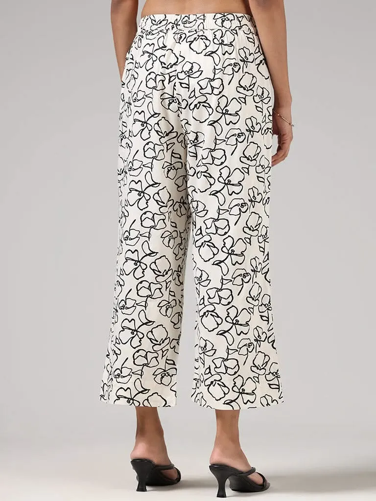 Utsa White Floral Printed Palazzos