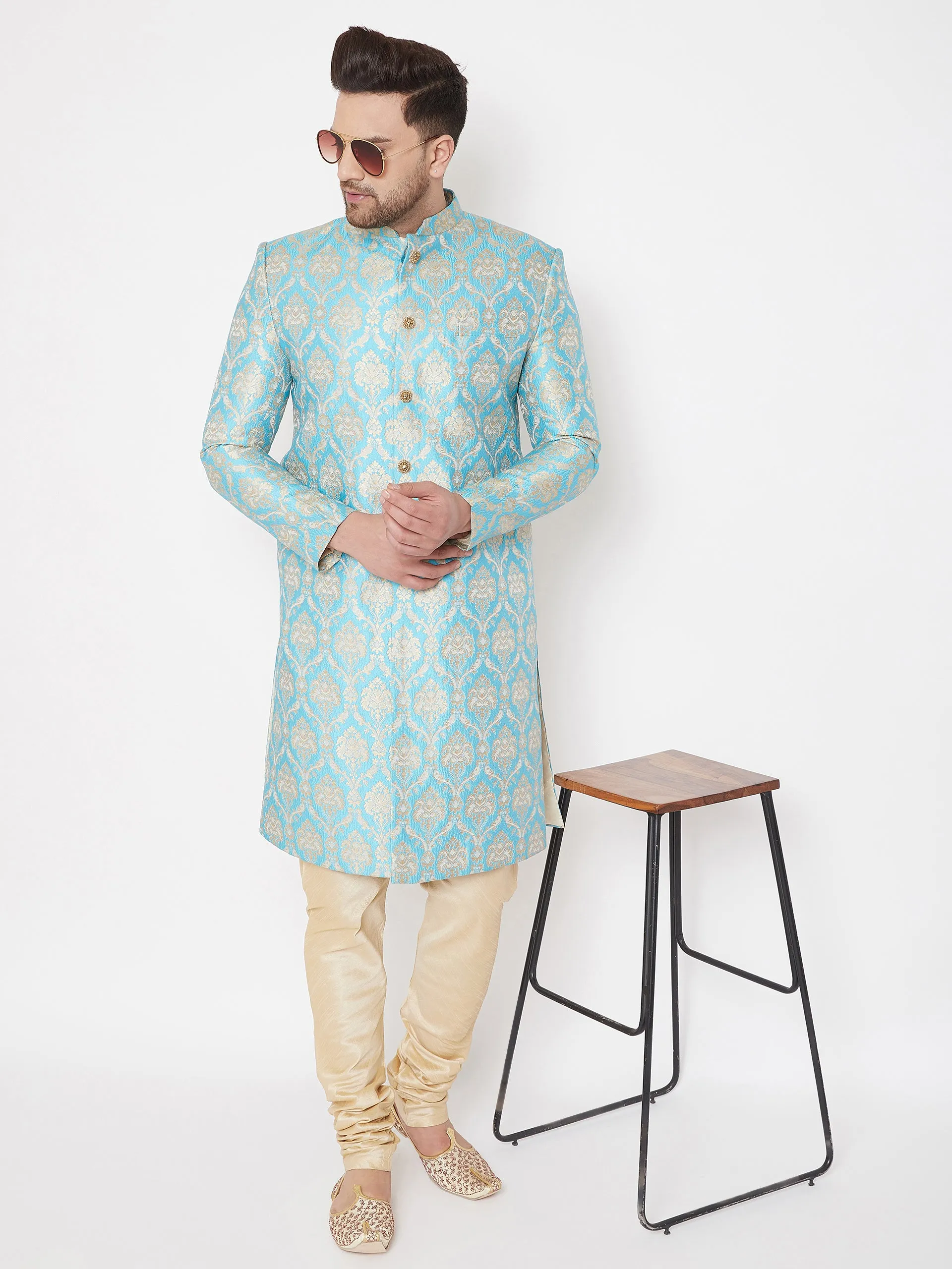 Vastramay  Men's Sea Green Sherwani -Only Top