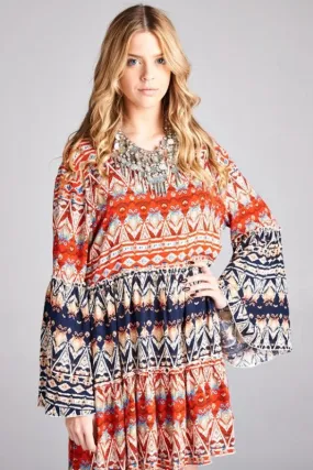 Velzera Boho Tunic Dress - Blue/Red