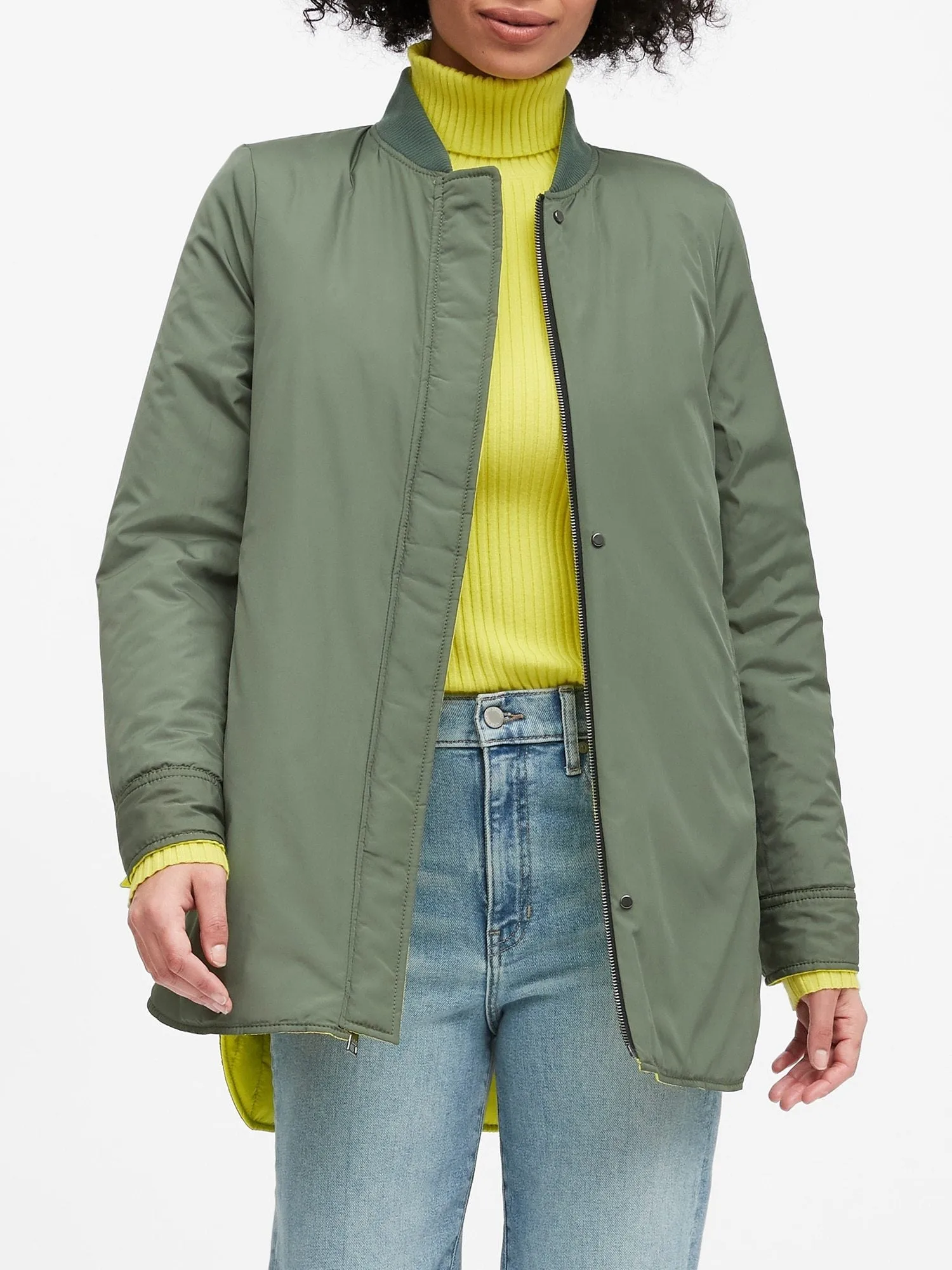 Water-Resistant Reversible Jacket in Green & Neon Yellow