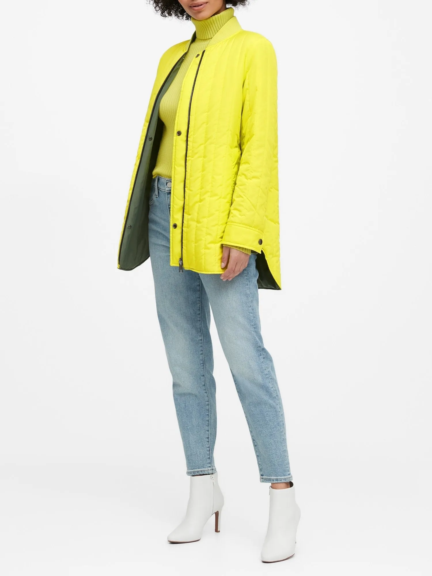 Water-Resistant Reversible Jacket in Green & Neon Yellow