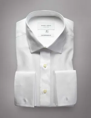 White Herringbone French Cuff Shirt (Contemporary Fit)