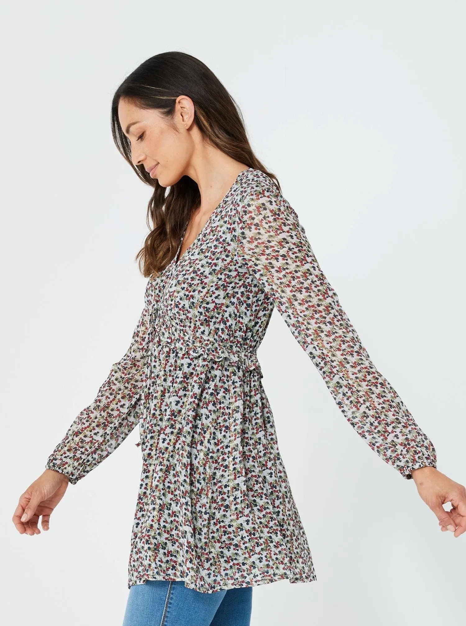 Woman Long Sleeves Floral Tunic Winter Tunic Fashion Casual Jaclyn Tunic | Floral print/Viscose Lurex