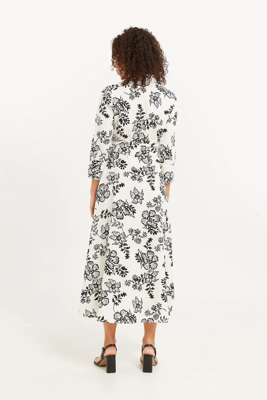 Women Black And White Printed Shirt Dress