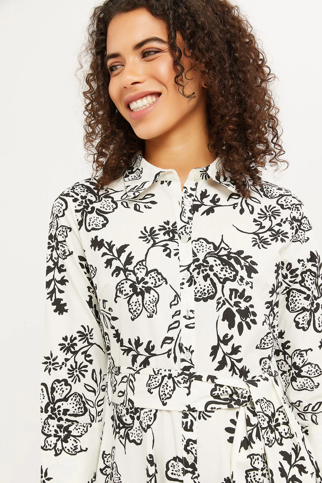 Women Black And White Printed Shirt Dress