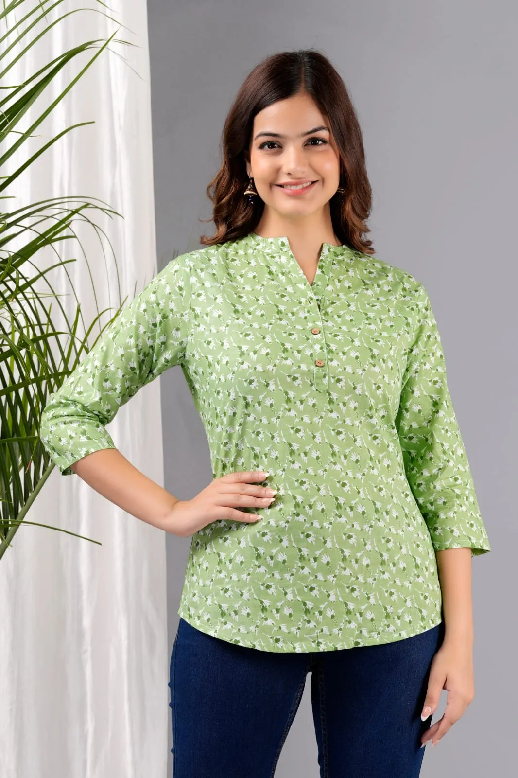 Women Green Cotton Printed Tunic