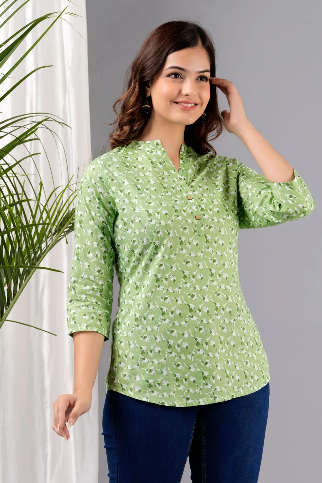 Women Green Cotton Printed Tunic