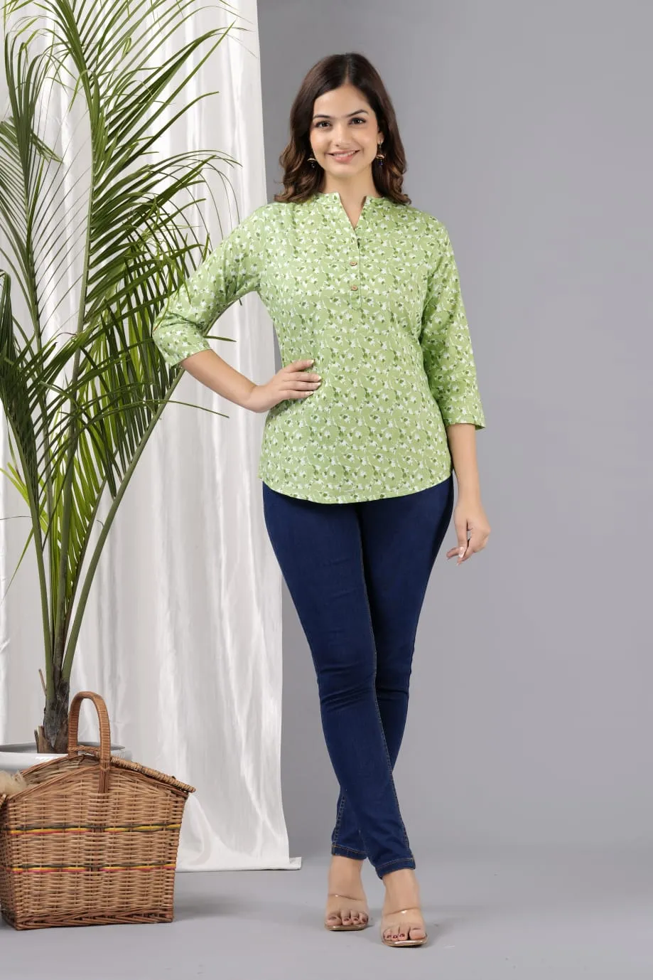 Women Green Cotton Printed Tunic