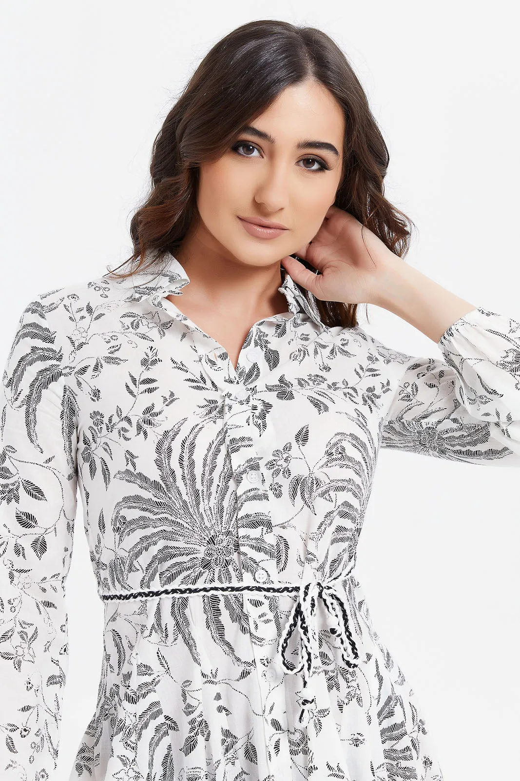 Women White Printed Shirt Dress