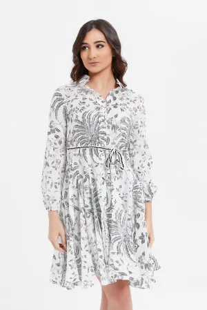 Women White Printed Shirt Dress