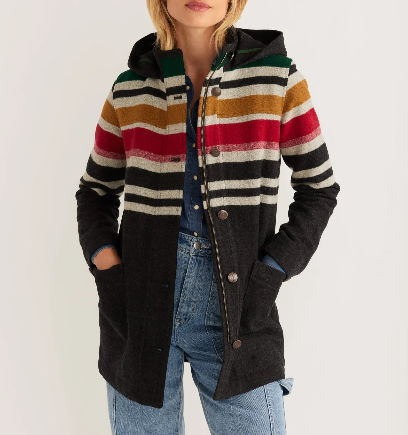 Women's Camp Stripe Wool Quilted Parka