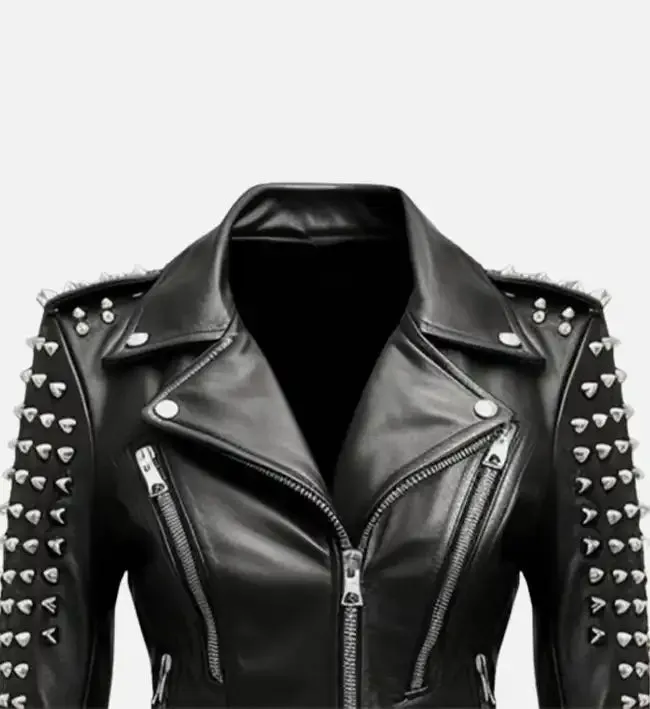 Women's Stud Biker Black Leather Jacket