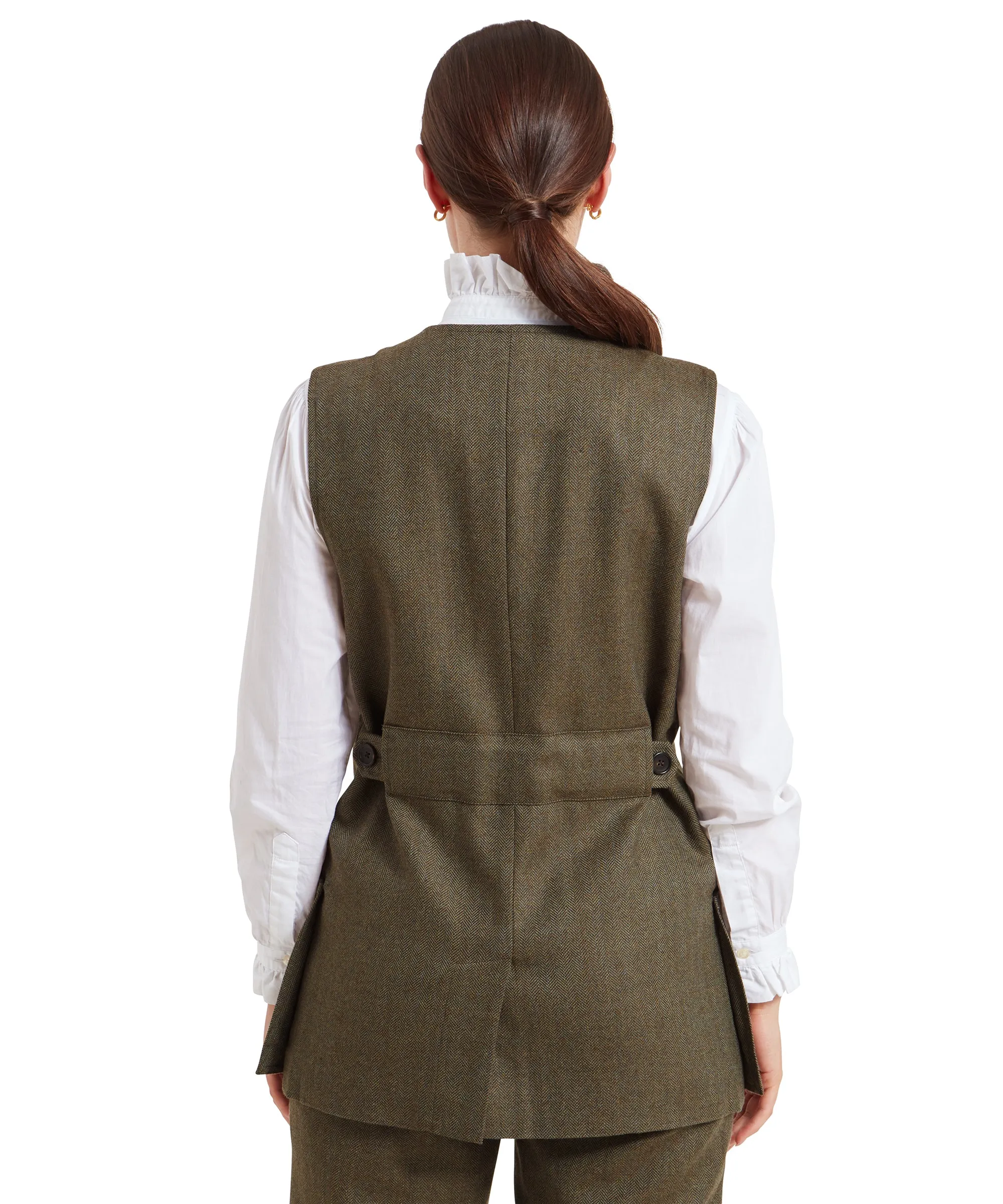 Women's Tweed Shooting Vest - Loden Green Herringbone Tweed