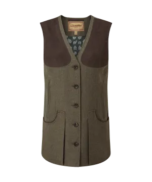 Women's Tweed Shooting Vest - Loden Green Herringbone Tweed