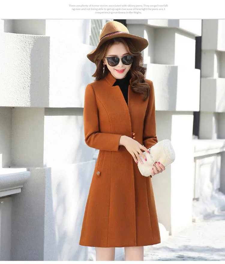 Women's woolen coat slim slim coat