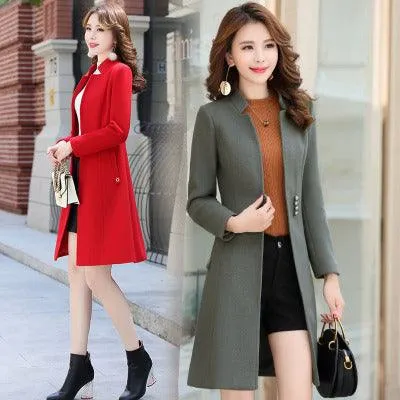 Women's woolen coat slim slim coat