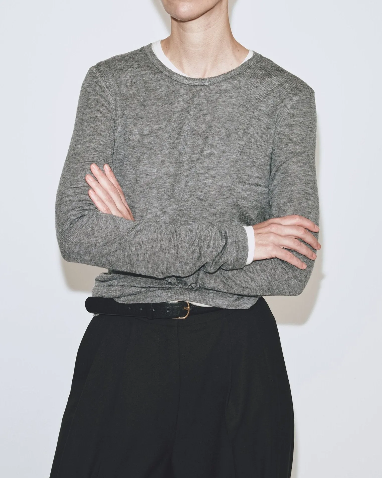 WOOL TENCEL CREW NECK TOP