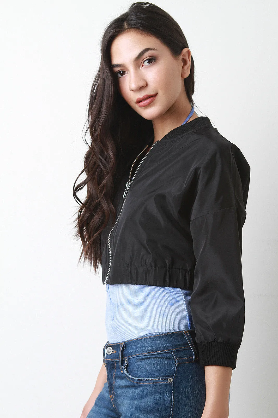 Zip-Up Crop Bomber Jacket